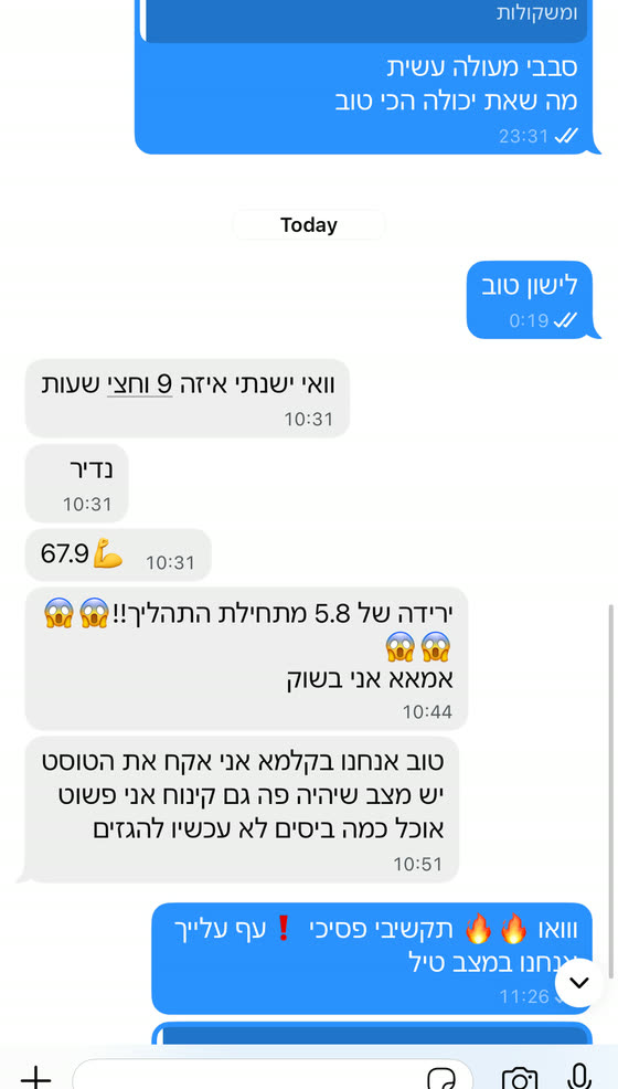 צילום מסך מהליווי — ירידה של 5.8 ק״ג
